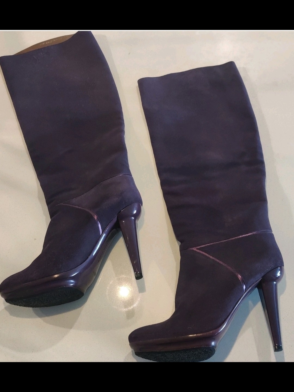 Bottega Veneta Womens Boots Purple 39.5/9.5US Purple Suede High Heel Y2K Vintage